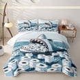 thumbnail image 2 of Feelyou Ink Ocean Shark Toilet Bed Spread Queen for Men Women, Environmental Sea Wildlife Queen Coverlet Set, Blue Grey, 3pcs, 2 of 7