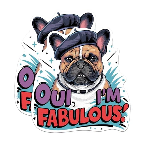 (2 Pack) Oui I'm Fabulous French Bulldog Stickers - Funny Frenchie Dog Breed Stickers - 5 Inches On Longest Side - Premium Vinyl Decal - Sticks to Any Smooth Flat Surface - Made in USA - BMCS2158