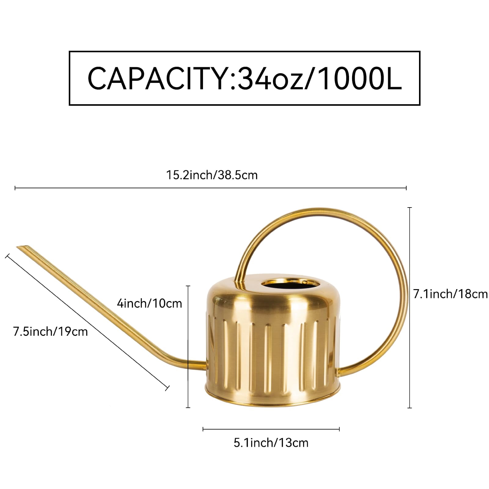 34oz/1L Stainless Steel Watering Can, Rust-Proof Indoor/Outdoor Watering Can for House Plants, Long Spout Water Can for Succulent Bonsai Garden Flowers - GOLD