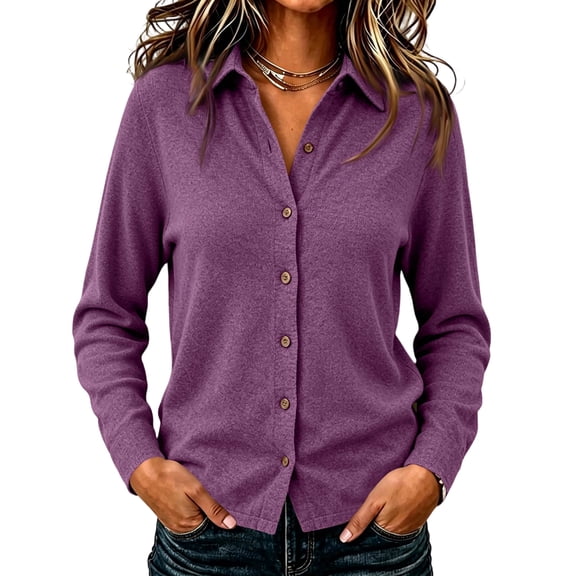 Sewkxo Cardigan Sweaters for Women Lightweight Trendy Long Sleeve Lapel Collar Button Down Knit Sweater Cardigans,Purple XL