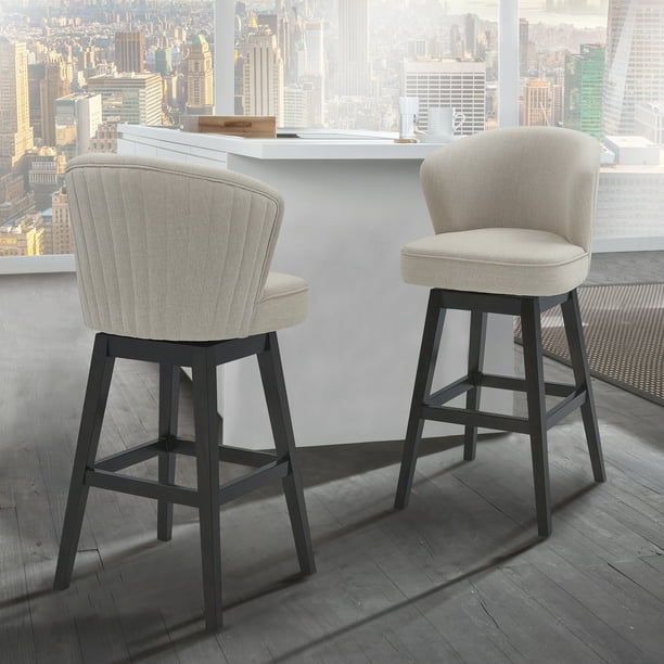 Detroit 26" Counter Height Wood Swivel Barstool in Espresso Finish with Tan Fabric