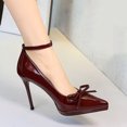 thumbnail image 2 of Women's Pumps Stiletto High Heel Patent Leather 10.5CM Ankle Strap Bow Fashion Wedding Shoes, 2 of 6