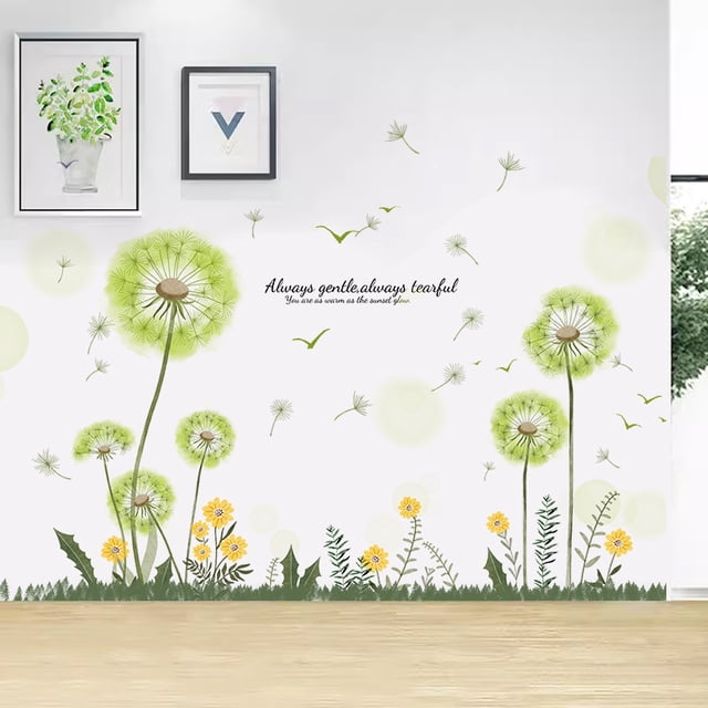 Adhesivos de pared con diseño floral y diente de león con cita inspiradora