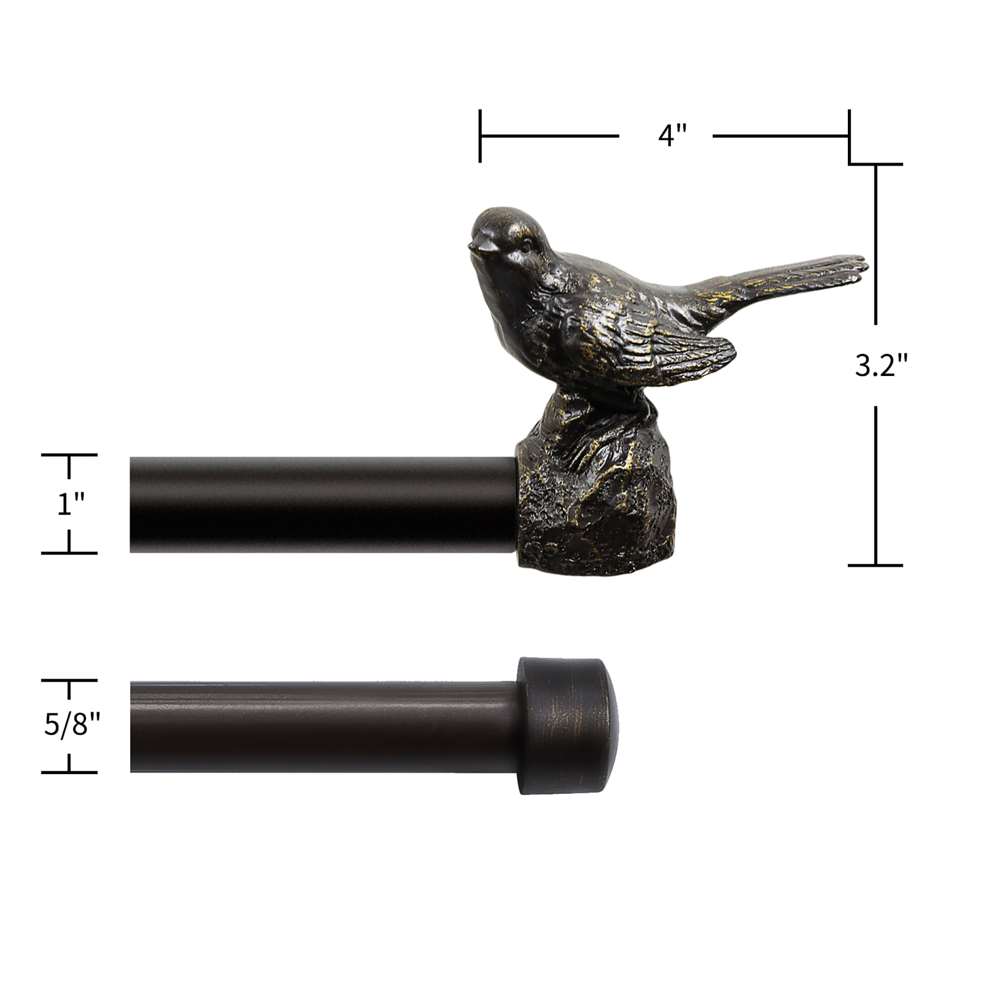 MERIVILLE 1-Inch Diameter Telescoping Double Window Curtain Rod, Oil-Rubbed Bronze Bird Finials, 28"-48", Oil-Rubbed Bronze Rod