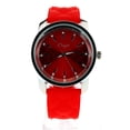 thumbnail image 2 of SA106 Womens Qulit Silicone Round Rhinestone Analog Wrist Watch Red Silver, 2 of 4