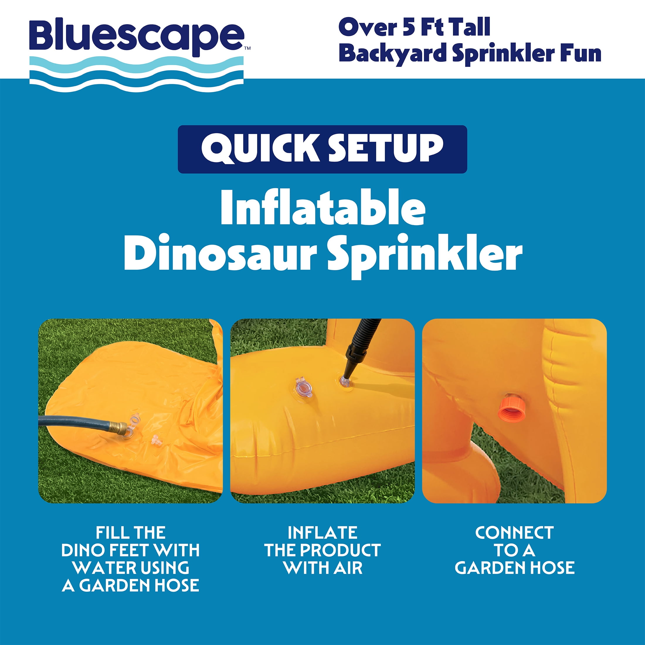 Bluescape 5 ft Orange Dinosaur Inflatable Kids Sprinkler for Backyard Fun