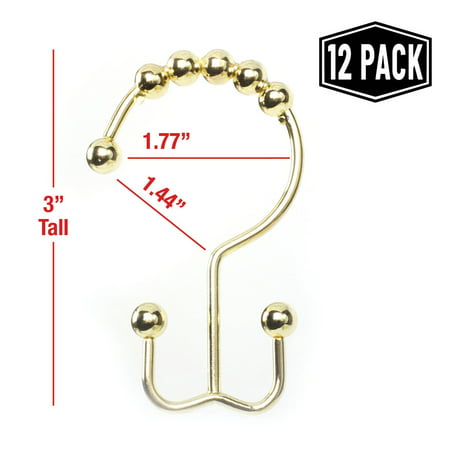 Gold Double Hook Shower Curtain Hooks / Shower Curtain Rings Set (12