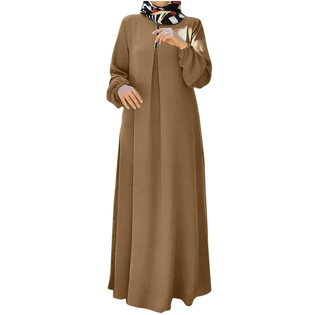 Robe Abaya pour Femmes à Manches Longues, Robe Islamique avec Poches, Maxi, Tenue de Prière, Élégante, Robe Longue pour les Fêtes