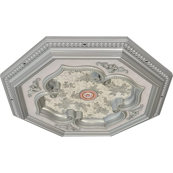 Four-Leaf Clover Octagon Chandelier Ceiling Medallion and Fan Medallion, 24 Inches, Silver