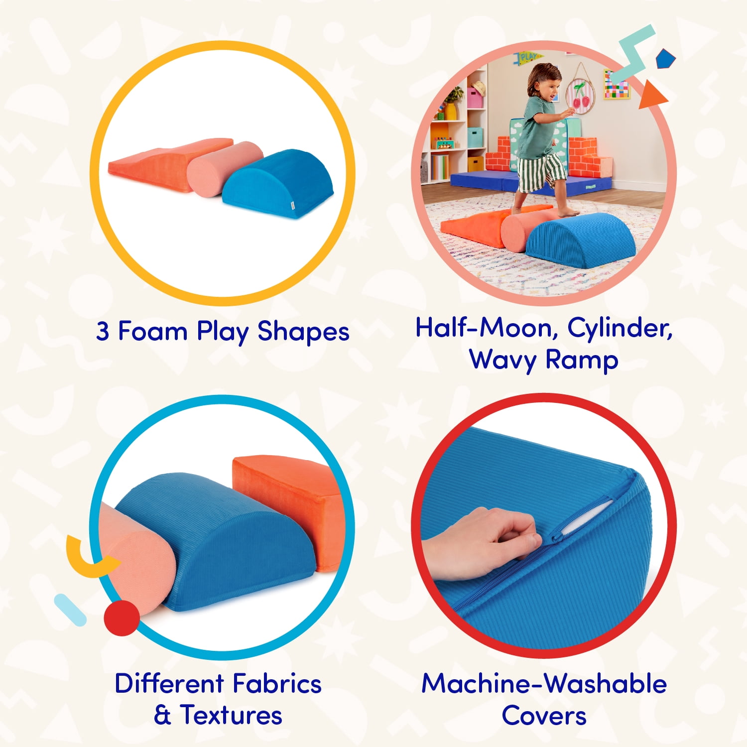 Battat Squishy Stack Rollers 3 Foam Multicolor Play Shapes, Toddler and Preschool Toys  (图3)