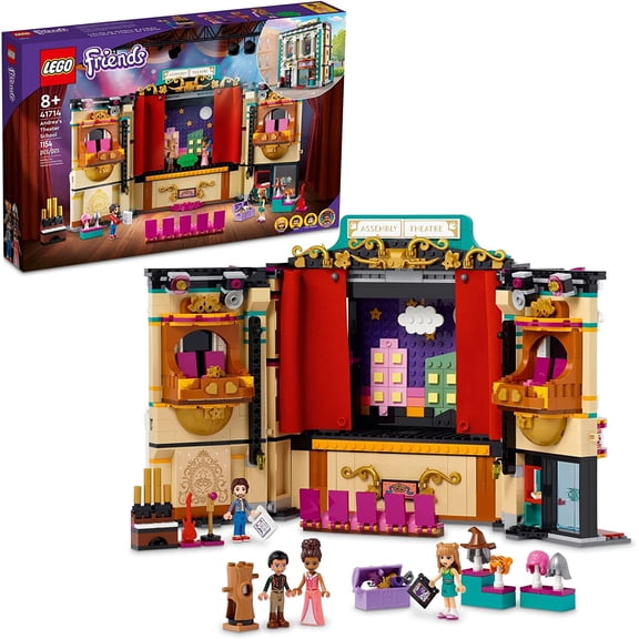 LEGO Friends Andrea's Theater School Playset, 41714 Creative Pretend Play Theater Toy, Kids Girls Boys 8 Years Old, Theater with Curtains, Lighting, Props and 4 Friends Toy Figures