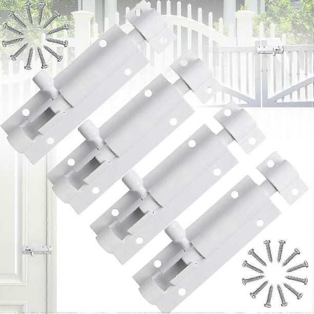 4 Pieces Sliding Door Latch, White Latch, Aluminum Alloy Sliding Latch, 3 Inch Sliding Latch with Screws, for Garden, Bathroom, Shed, Garage