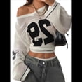 thumbnail image 2 of Suéter Tipo Jersey con Cuello en V y Blusas de Crochet Extragrandes para Mujer, Estilo Y2K y Negro L, 2 of 10