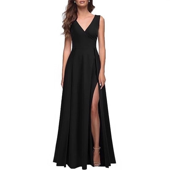 Women's Summer Solid-Color V-Neck Sleeveless Elegant Long Evening Gown