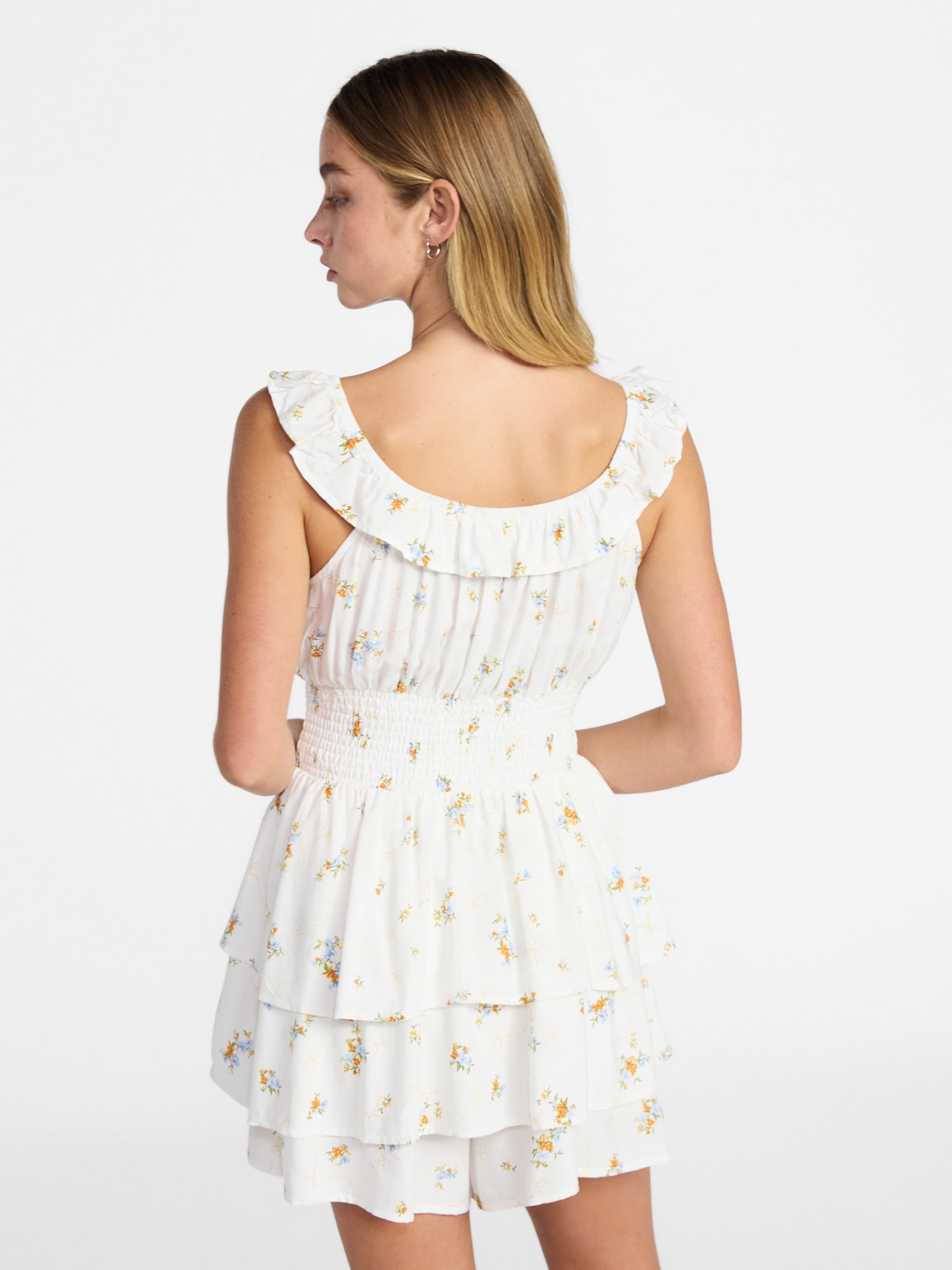 No Boundaries Ruffle Smocked Waist Romper, Women’s XXS-XXL