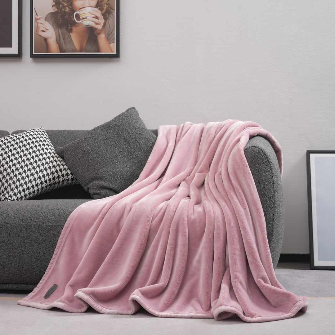 Mellowdy Extra Thick Hearty Plush Blanket - 500GSM Queen Warm Blanket for Winter, Fall, Couch, Bed (Brushed Pink, 90x90 inches)