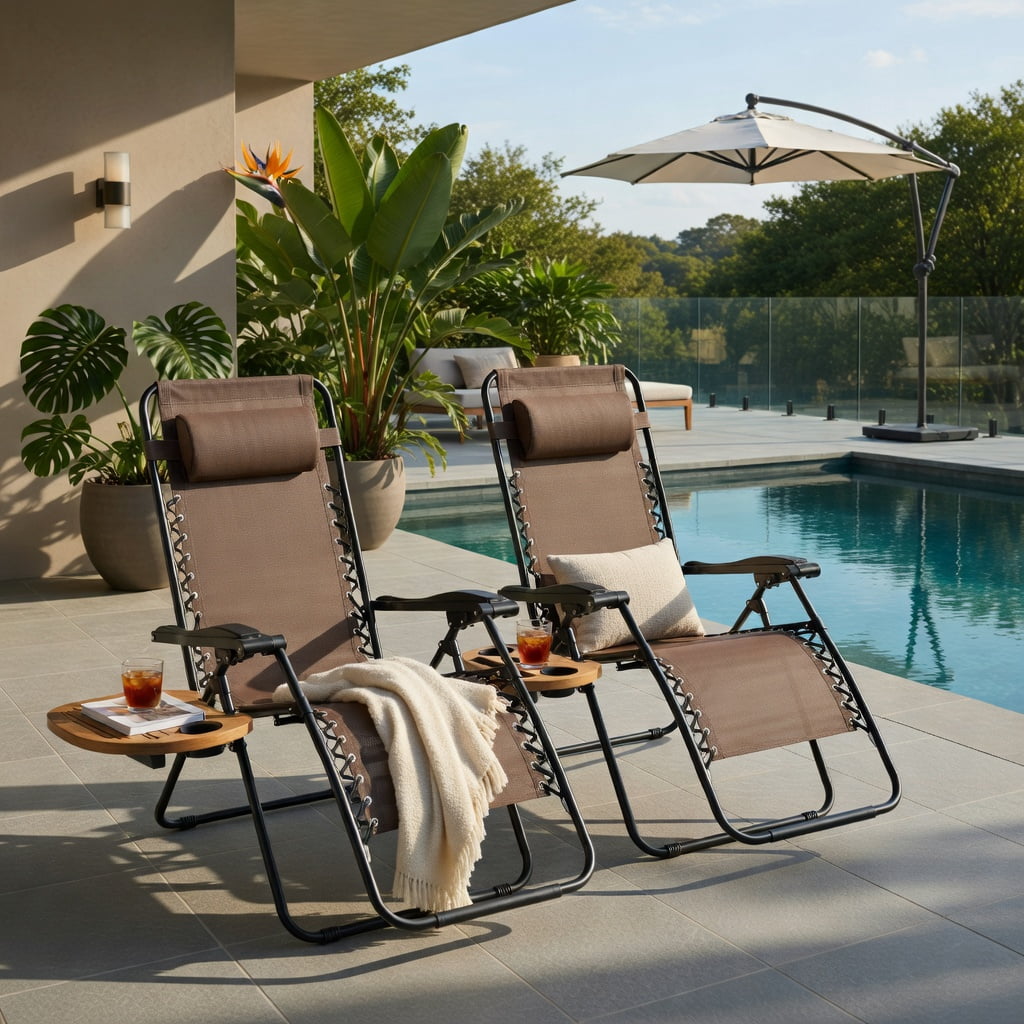 Hommoo Zero Gravity Folding Lounge Chair with Removable Tray, Outdoor Recliner for Back Relief, Beach & Patio, Beige