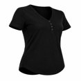 thumbnail image 3 of Playera Simply Basic para Mujer, Henley Manga Corta Negro Talla CH, 3 of 4