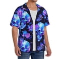 thumbnail image 2 of Sikiie cool crystal Skull flower Men's Wrinkle Free Untucked Cuban Shirt Business Casual Button Down Shirts Short Sleeve ShirtX-Large, 2 of 5