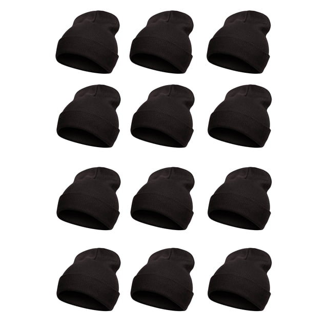 TOP HEADWEAR Bonnet d'Hiver Uni - 12 Pcs en Gros - Noir