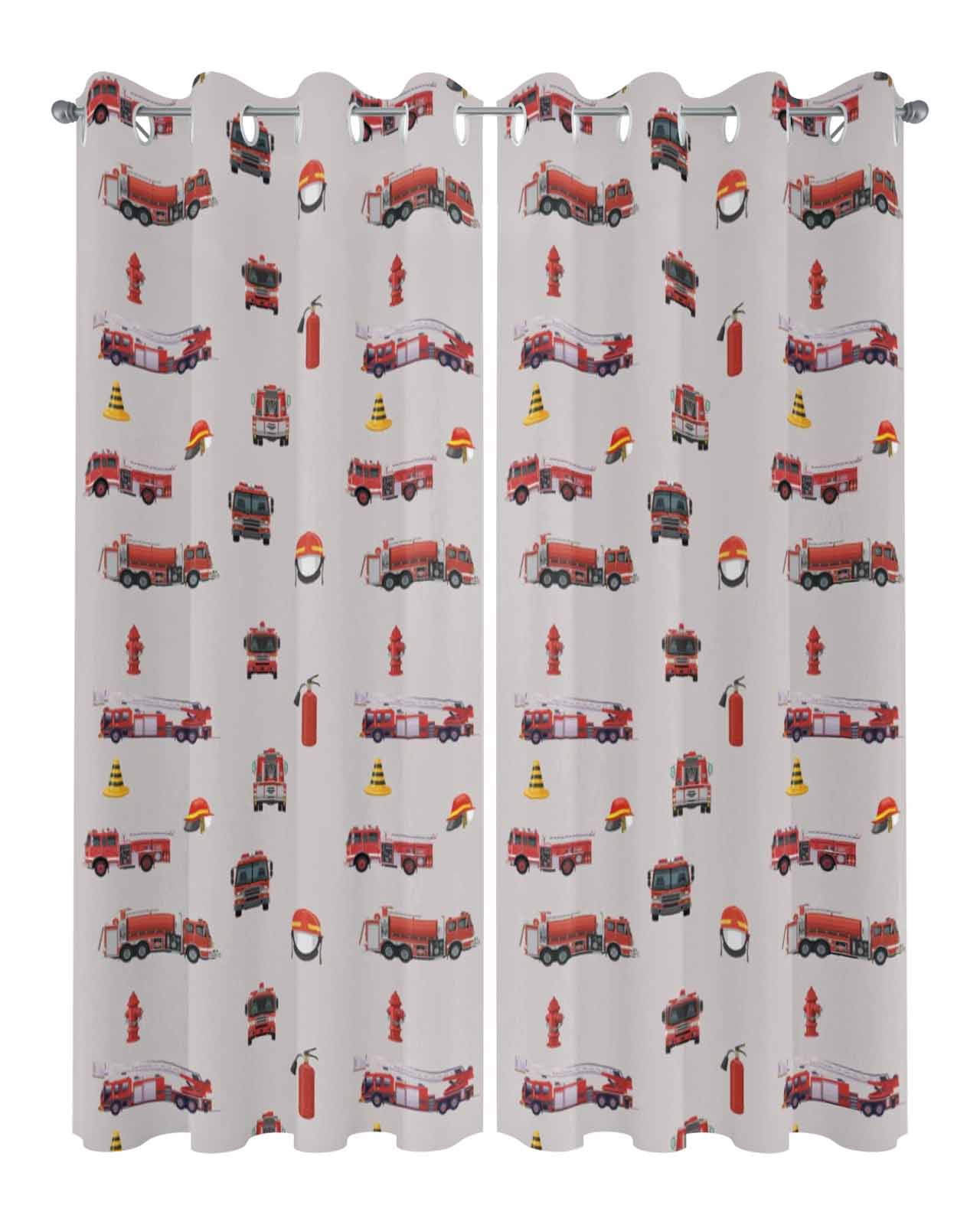 Cartoon Car Outdoor Curtains for Patio, Funny Red Black Fire Truck Print Vintage Privacy Drapes Grommet Waterproof Outside Curtains for Porch/Cabana/Balcony 54"x 108", 2 Panel