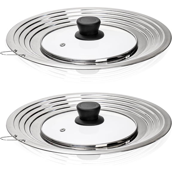 2 Pack Universal Lids for Pots Pans, Stainless Steel Replacement Frying Pan Cover with Heat Resistant Knob, Heavy Duty Skillets Cover, Fit 9, 10 Inch Cookware