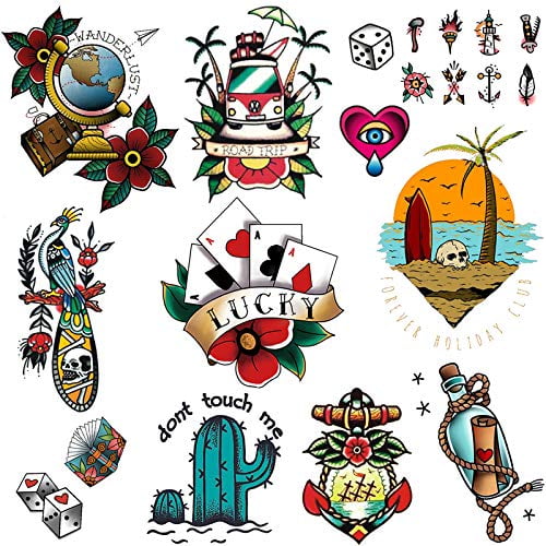 Cargen Waterproof Temporary Tattoos Vintage Tattoo For Women Men American Traditional Tattoo Flower Old School Stickers For Party Walmart Com Walmart Com