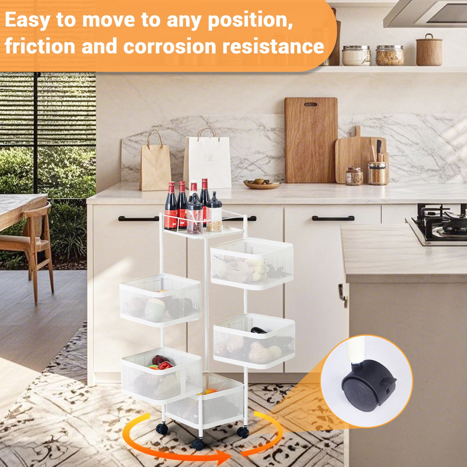 Zzistar Rotating Storage Shelves Rack For Kitchen, 5-Tier Multi Layer Removable Basket Shelf Organizer, Bathroom Storage Organizer For Fruit Vegetable Grocery
