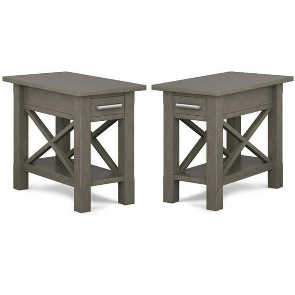 Home Square 2-Piece Narrow End Table with Storage Set in Farmhouse Gray