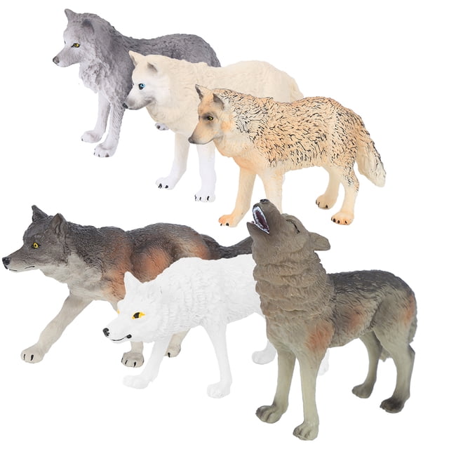Figurines de Loup de Bureau, Jouets Animaux Faune pour Collection Éducative Preschol Adultes 6 Pcs