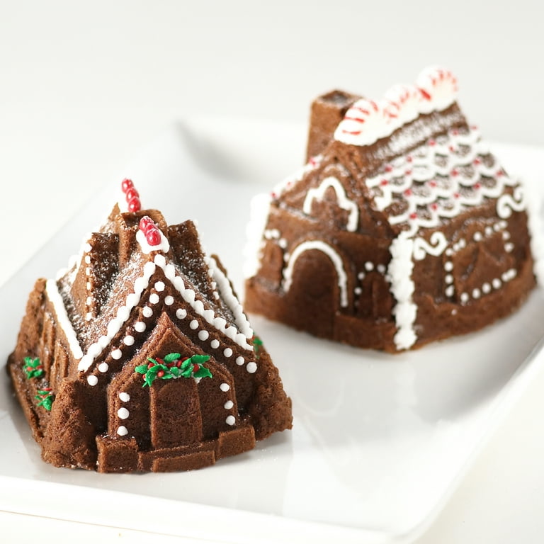 Nordic Ware GINGERBREAD HOUSE DUET Pan 3D Cast Aluminum 2 Sections 5 Cups