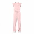 thumbnail image 4 of Lounge Sets for Women Casual 2 Piece Drawstring Long Pants with Pockets Round Neck Sleeveless High Elasticity Loose Set, 4 of 4