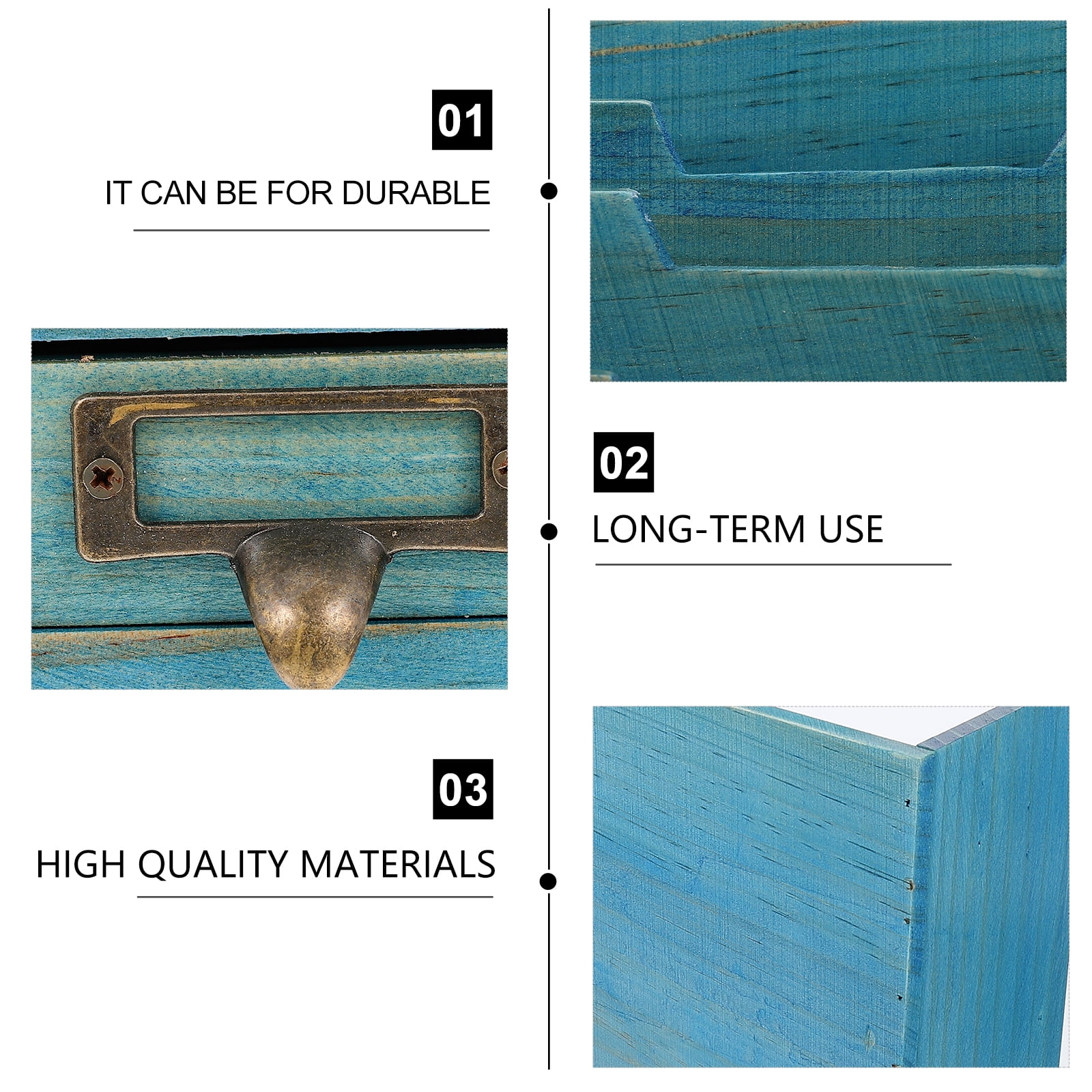 Desktop Storage Box Rustic Organizer Farmhouse Drawers Blue
