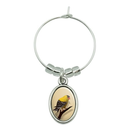 

Goldfinch Bird on Tree Limb Wine Glass Oval Charm Drink Marker