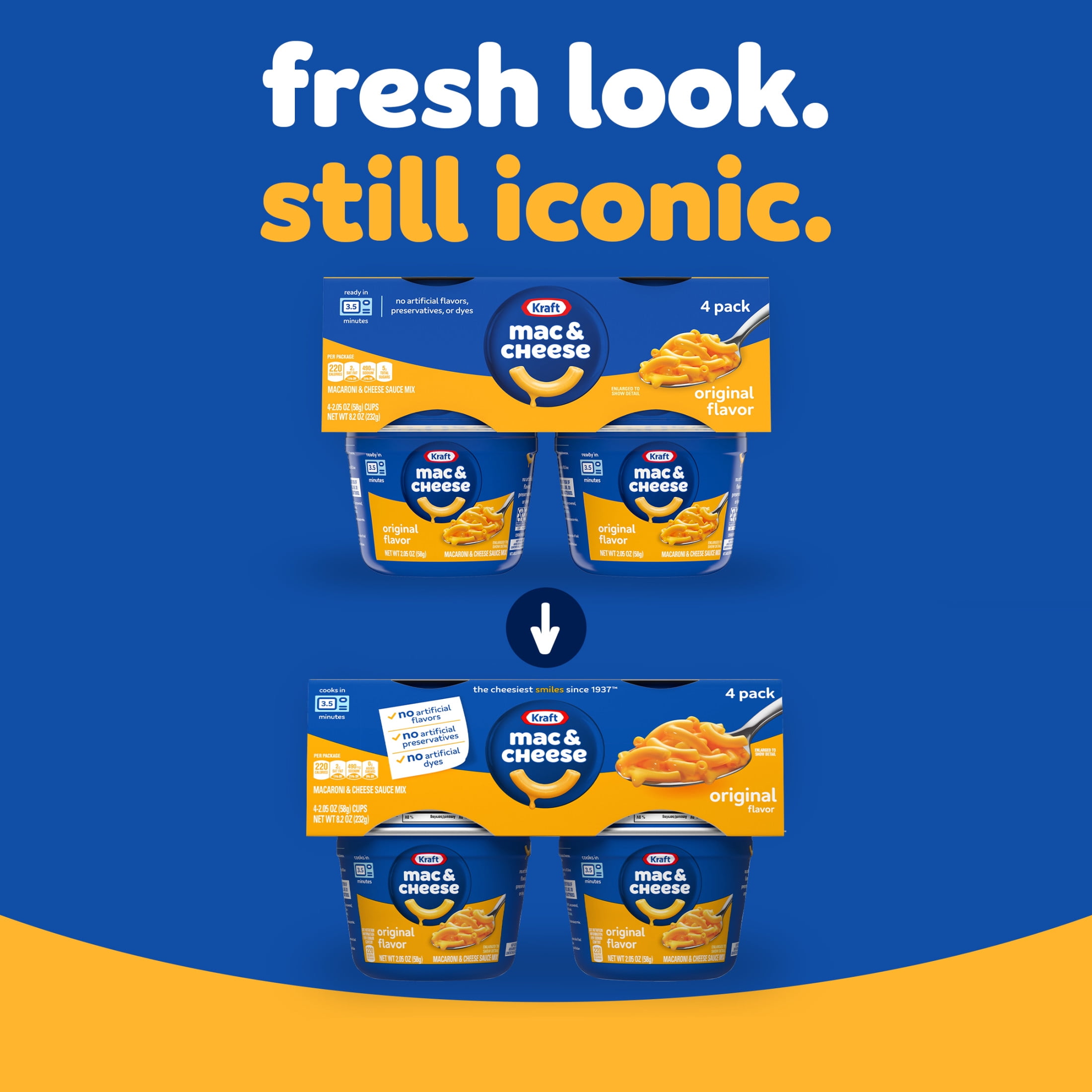 (6 pack) Kraft Mac and Cheese, 4 Cups, for Easy Dinner or Dinner Sides, Original Flavor, No Artificial Flavors, Preservatives or Dyes, 2.05 oz