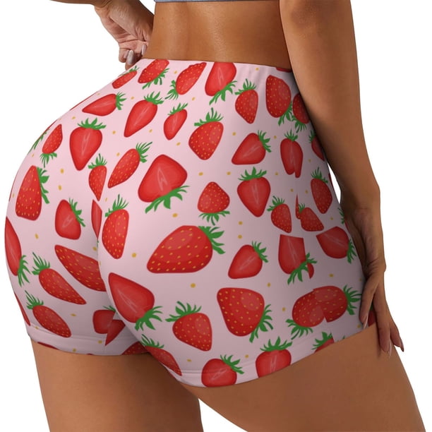 Fotbe Strawberries Shorts Sin Costuras – Shorts Deportivos de Cintura Alta para Mujer, Elásticos para Gimnasio, Yoga, Running o Ciclismo-Medium