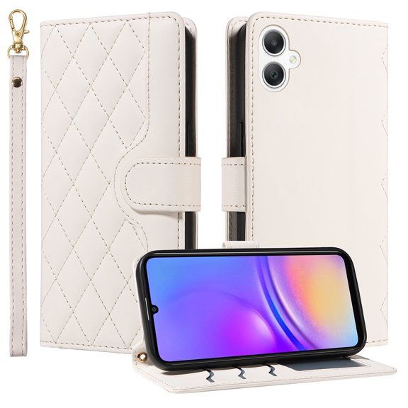 Phone Case for Samsung Galaxy A06 Wallet PU Leather Case with Card Slots Kickstand Shockproof Magnetic Flip Cell Phone Cover, White