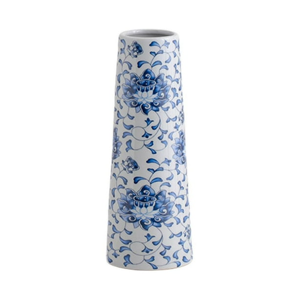 Jarrón de cerámica,Jarrón de cerámica floral azul y Florero,Jarrón de pequeño para decoración del hogar. Jarrón decorativo.,Jarrón con arreglo floral para centro de