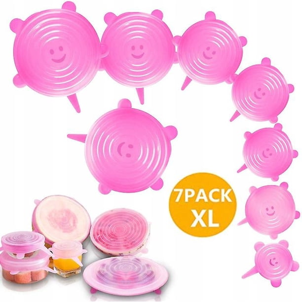 8 tapas de silicona de grado alimenticio, tapa elástica de silicona universal sin Bpa, 8 tamaños diferentes para horno microondas, nevera, lavavajillas, color rosa oso de fresa Hogar