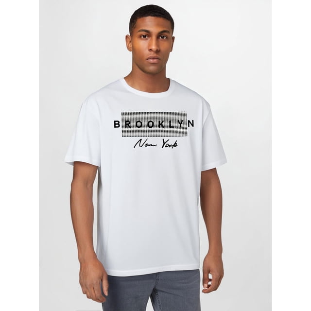 Camiseta informal de cuello redondo para hombre, ligeramente elástica, con estampado geométrico, corte regular, para verano, color negro. Ideal para actividades al aire libre y regalos.