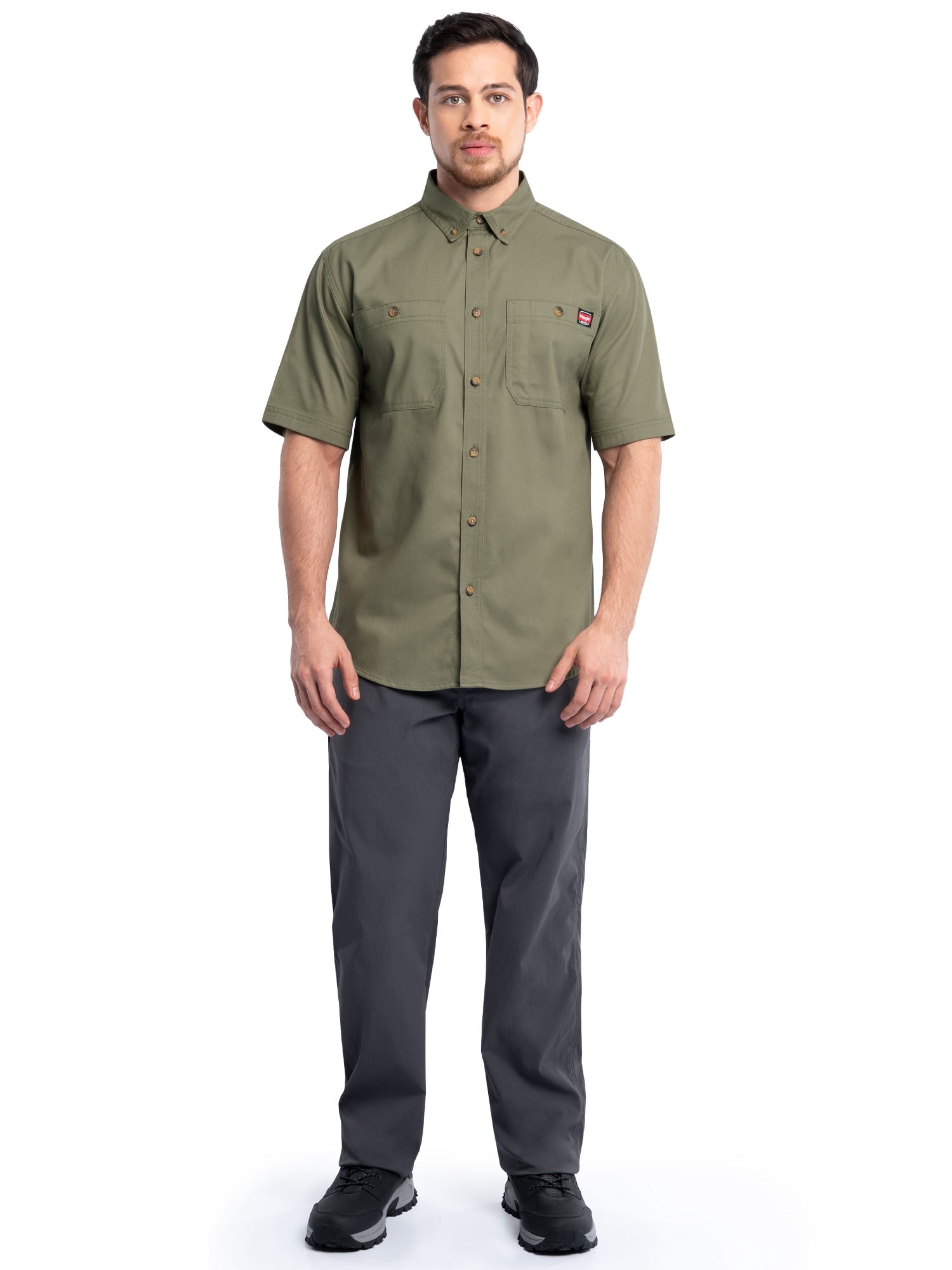 Wrangler Workwear Men’s Short Sleeve Durable Twill Pen Pocket Work Shirt, size S-3XL
