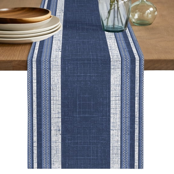 Table Runners 120 Inches Long Dress Scarves, Vintage Navy Blue Striped Farmhouse Coffee/Dining/Kitchen Table Decor Table Runner for Living Room, Farmhouse Modern Stripes Boho 13x120 Inch
