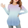 thumbnail image 2 of Favoffer Girls Long Sleeve T Shirts Round Neck Curve Hem Side Slit Basic Casual Loose Tunic Soft Tops 3-12Y, 2 of 7