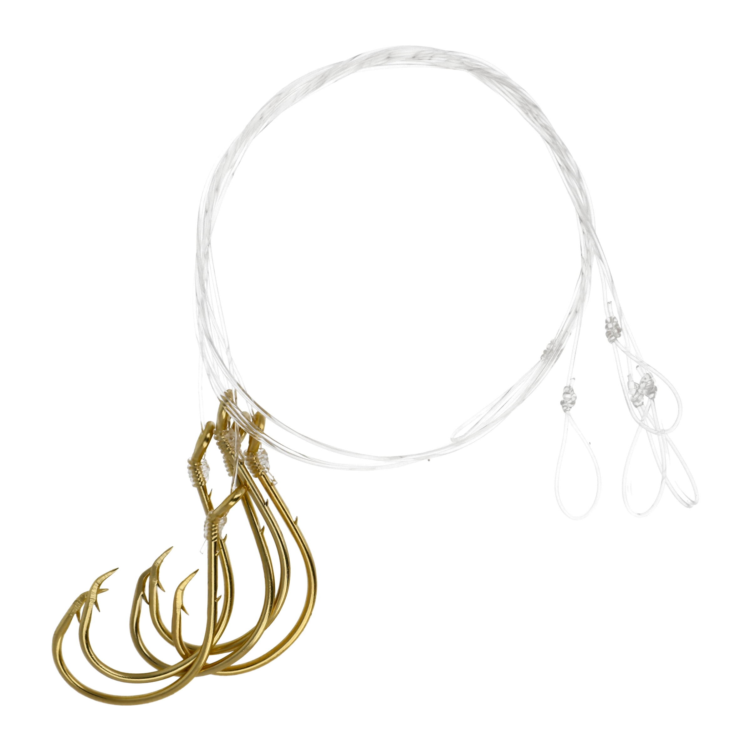 Lazer Sharp Snelled Non-Offset Baitholder Circle Hook - Gold - 18 In. Mono Leader - Size 5/0