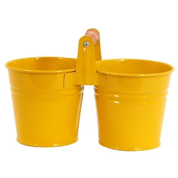 Houston International Trading 8122E SAFF Enameled Galvanized 2 Planter Unit with Wood Handle, Saffron