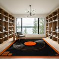 thumbnail image 2 of ODIKA 9'x12' Washable Area Rug Disc Vinyl Cd Record Retro Turntable Grooves Bold Concentric for Great Room, Indoor Concept, Large Living Low Pile, Flatwoven, 2 of 7