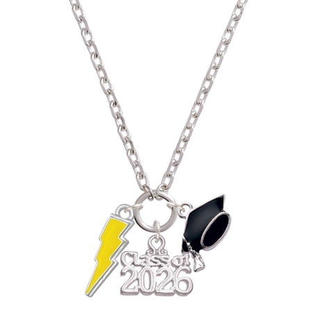 Delight Jewelry Silver-tone Yellow Lightning Bolt - Class of 2026 Graduation Zoey Charm Necklace, 28"