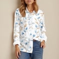 thumbnail image 6 of Womens Button Down Shirts Loose Fit Long Sleeve Collared Blouse Casual V Neck Tops Outfits Sky Blue XL, 6 of 7