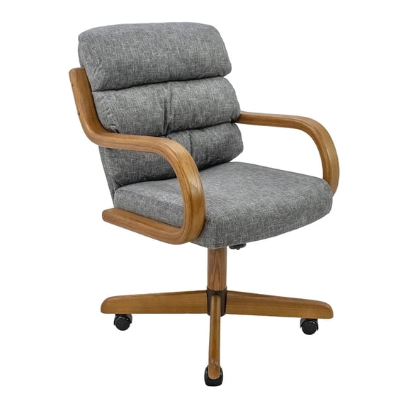Chromcraft Douglas Swivel Casual Dining Chair with Casters, Wooden Arms, Metal Pedestal Base, 1 Pack