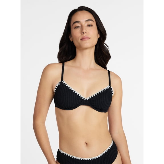 Time and Tru Women's and Women's Plus Demi Underwire Bikini Top with Contrast Trim, Sizes XS-3X